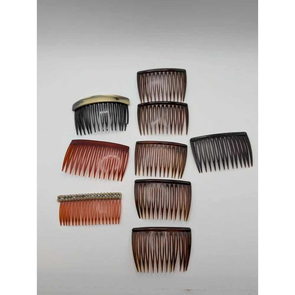 Vintage Goody Mini Hair Combs Side Pin Brown Marble Tortoise 2